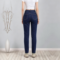 High-Waist Dark Blue Straight Leg Jeans - image 2