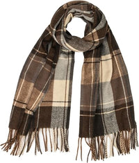 Women's Brown Plaid Oversized Blanket Scarf, Vintage Winter Shawl Wrap with Tassel Fringe - image 2