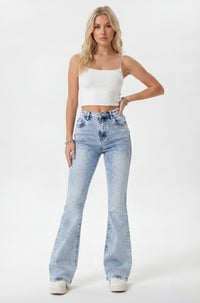 Vintage Cargo Flare Jeans Women Light Wash High Waist Utility Pocket Denim Pants - image 3