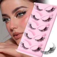 5 Pairs Cat Eye Wispy False Eyelashes, Clear Band - image 1