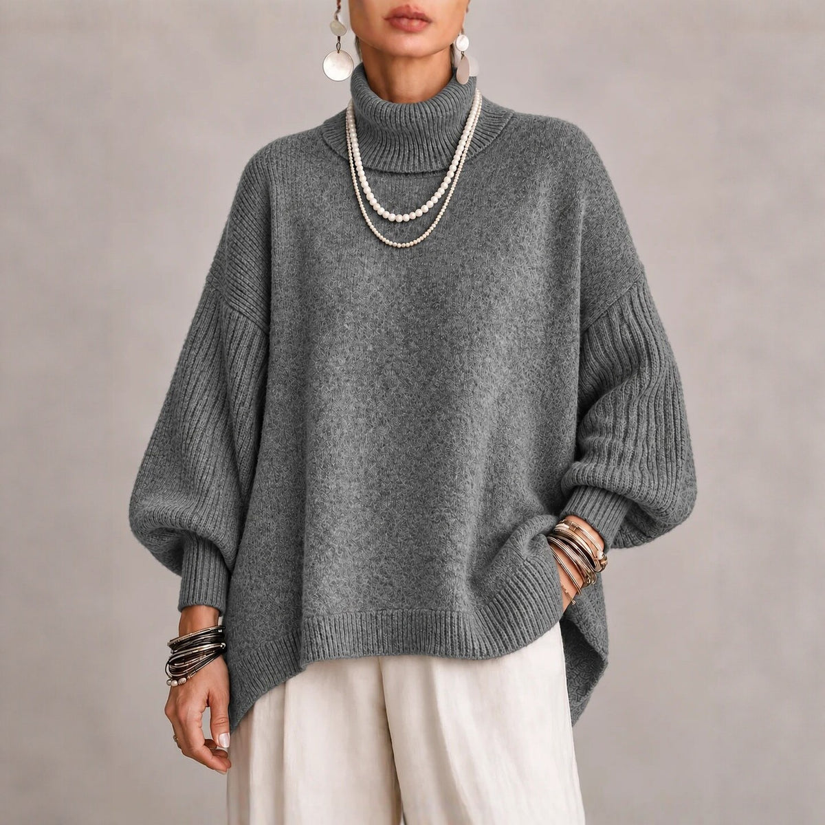 Women's Turtleneck Lantern Sleeve Sweater - image 4