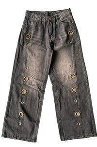Jeans anchos negros con ojales de tiro alto - image 8