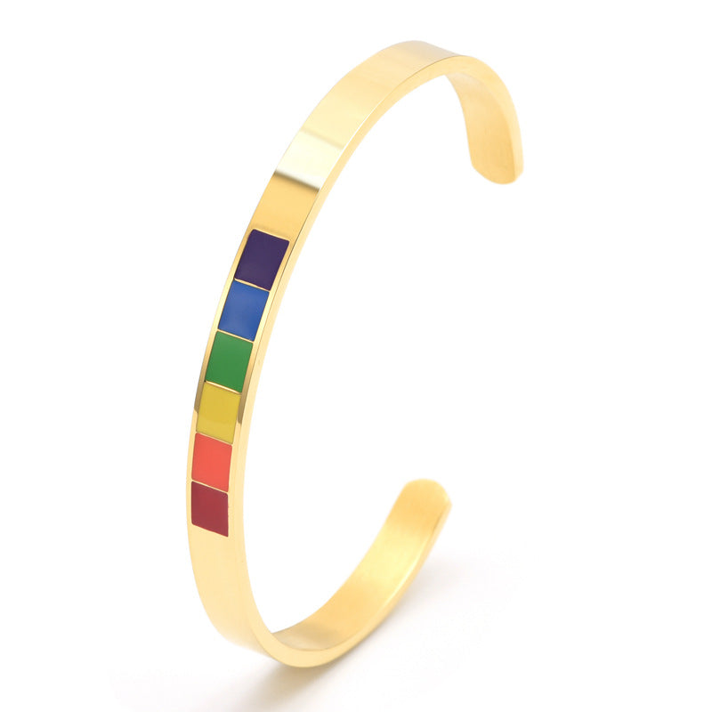 Rainbow Open Cuff Stainless Steel Bracelet - image 4