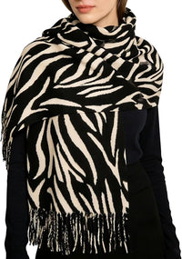Women's Zebra Print Oversized Blanket Scarf, Double-Sided Winter Shawl Wrap with Tassels - image 3
