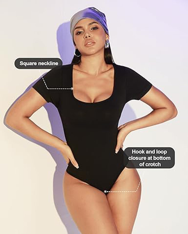 Seamless Square Neck Bodysuit For Women Tummy Control Short Sleeve Thong Shapewear Slim Fit Body Sculpting - image 5