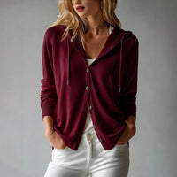 Solid-color Hooded Tencel Knit Cardigan For Women - image 2