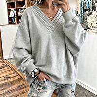 Women's Loose V-Neck Brushed Hoodie - image 2