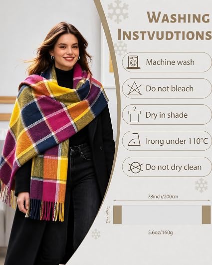 Women's Long Plaid Winter Scarf with Tassels, Soft Warm Checkered Blanket Wrap - image 4