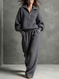 Women's Half-Zip Top and Wide Leg Pants Set - image 7