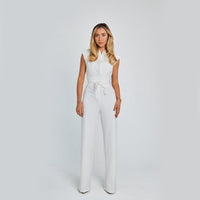 Women's Sleeveless Mock Neck Wide Leg Jumpsuit with Belted Waist - image 7