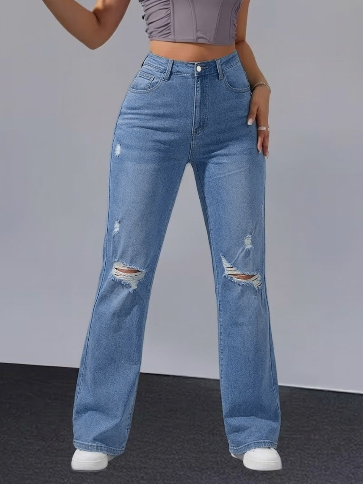 Distressed Cuffed Cropped Straight Leg Jeans - image 4