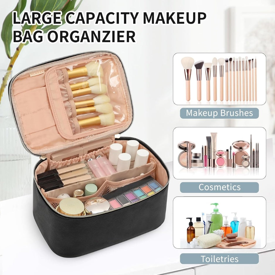 Makeup Bag, Portable Cosmetic Bag Black Make Up Case Toiletry Bag Large Capacity Travel Makeup Case Organizer - image 5