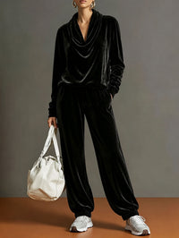 Ruffle Neck Velvet Long Sleeve Lounge Set - image 6