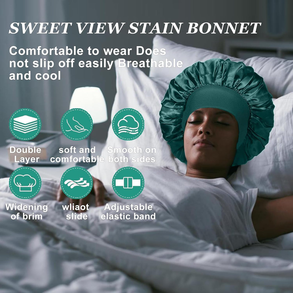 4PCS Silk Satin Bonnets With Wide Elastic Band For Curly Hair, Sleeping And Shower Hair Wrap Caps - image 2