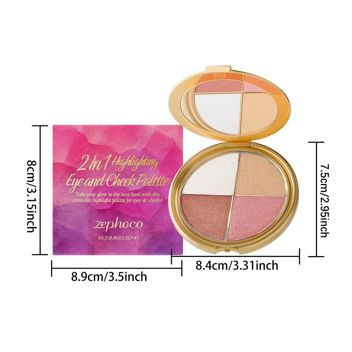 zephoco Highlighter Eyeshadow and Blush Palette, 8.8 g - image 6