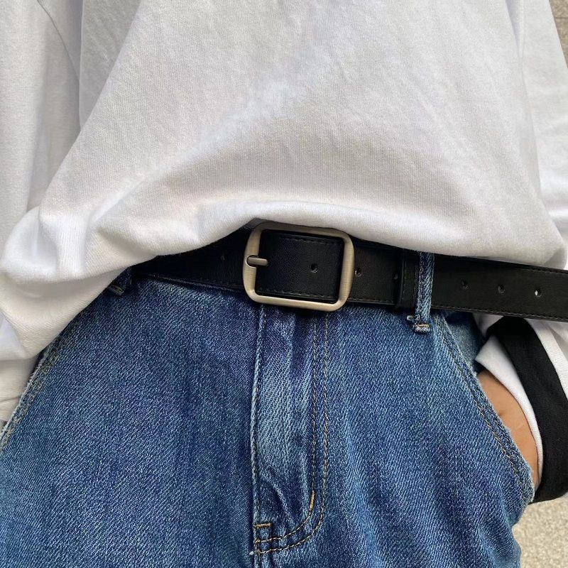 Matte Silver Buckle Faux Leather Belt - image 2