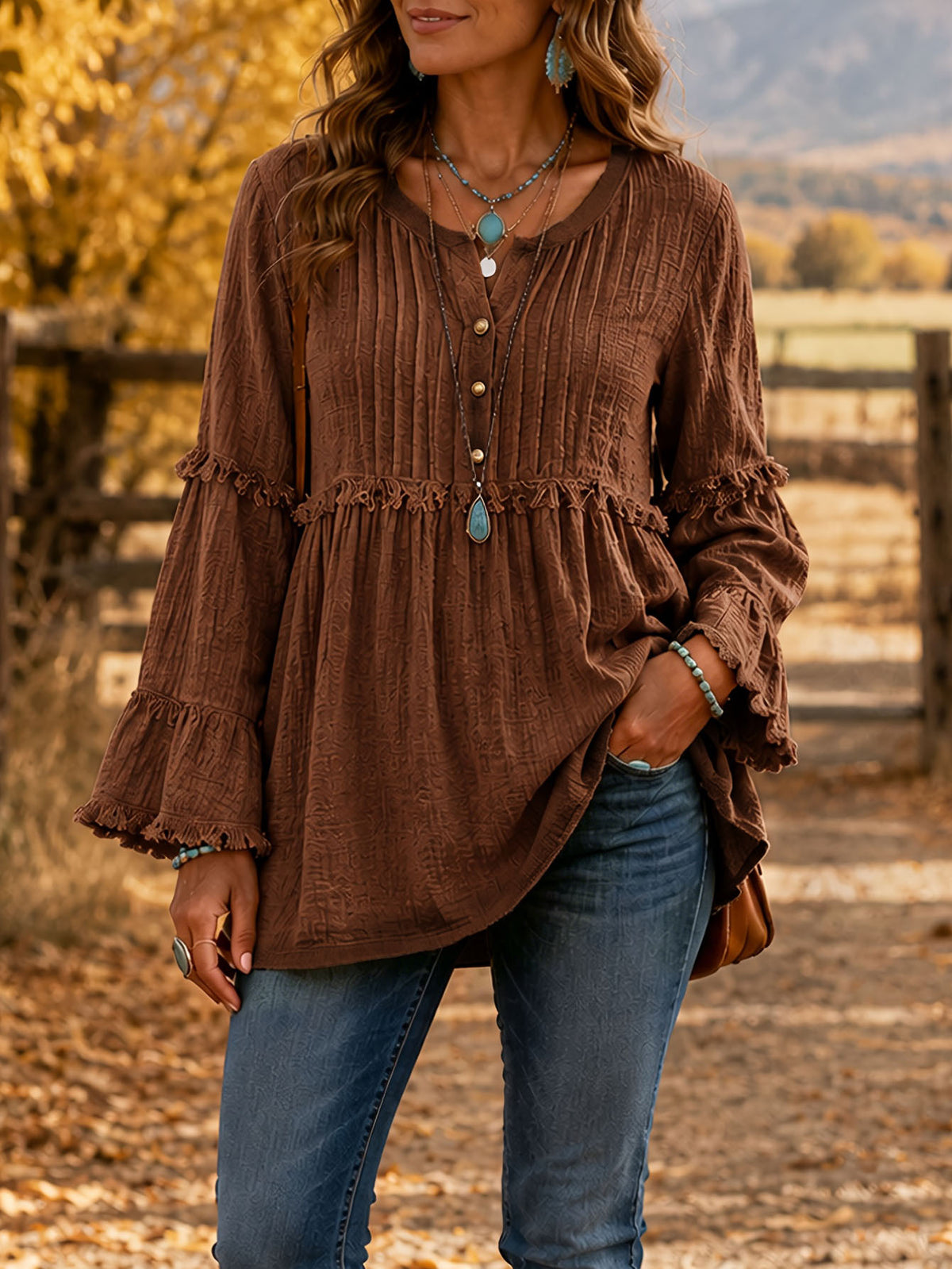 Lace-trimmed Loose-fit Shirt With Tassel Patchwork Top - image 11