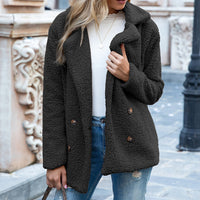 Women's Fuzzy Teddy Coat, Lapel Double Breasted Winter Jacket with Pockets - image 11