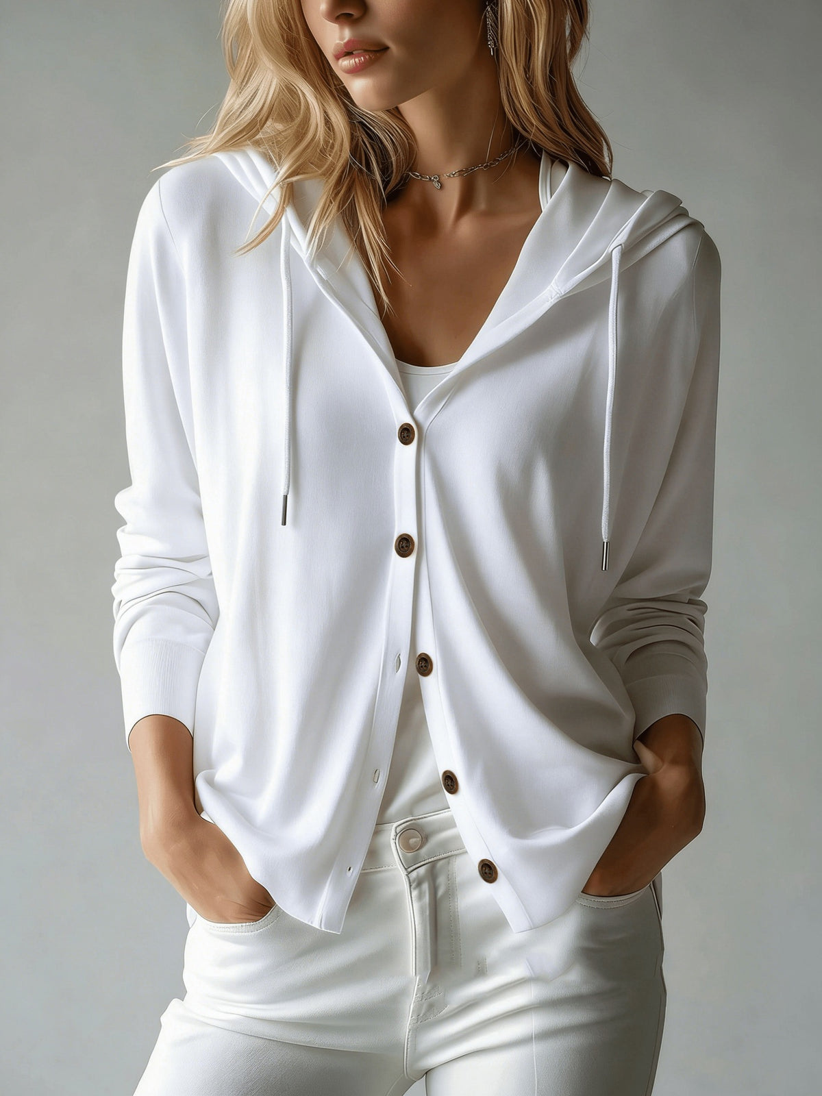 Solid-color Hooded Tencel Knit Cardigan For Women - image 4