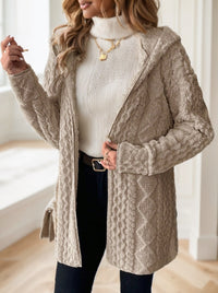 Women Solid Color Long Sleeve Hooded Textured Fleece Jacket For Winter - image 6