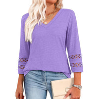 Women's V-Neck 3/4 Sleeve Top with Lace Trim - image 6