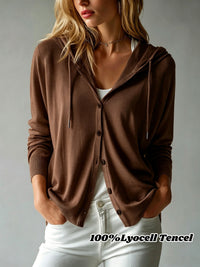 Solid-color Hooded Tencel Knit Cardigan For Women - image 10