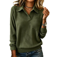 Women's Lapel V-Neck Long Sleeve Loose Top - image 5