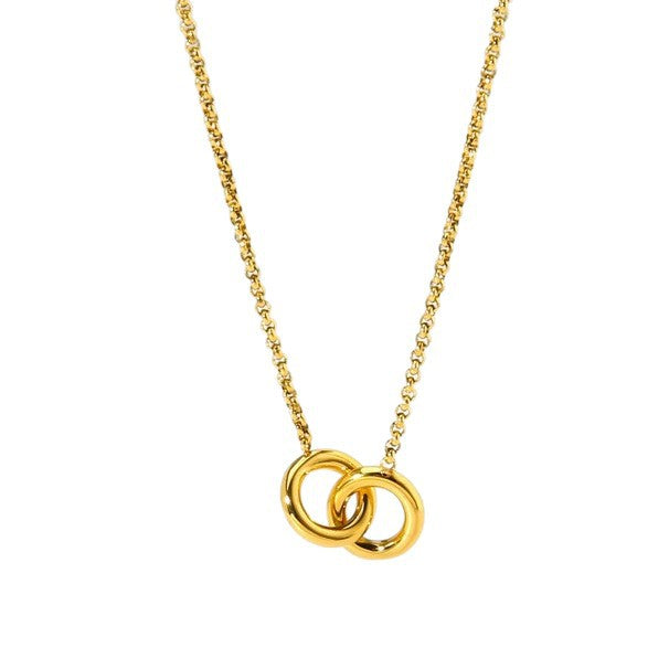 18K Gold Plated Double Ring Pendant Necklace - image 5