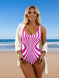 Pink & White Swirl Stripe Tummy Control One-Piece Swimsuit - image 1