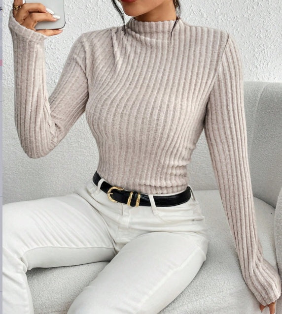 Women's Ribbed Mock Neck Knit Jumpsuit Long Sleeve Slim Casual Jumpsuit - image 2