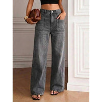 Gray High-Waist Patch Pocket Wide Leg Jeans - image 5