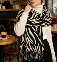 Women's Zebra Print Oversized Blanket Scarf, Double-Sided Winter Shawl Wrap with Tassels - image 2