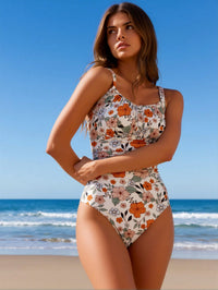 Traje de baño fruncido color crema con flores - image 3