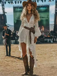 Women's Vintage Western-style Lace Dress With Irregular Lace Pattern For Music Festivals - image 2
