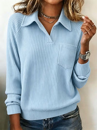 Women's Lapel V-Neck Long Sleeve Loose Top - image 10