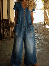 Comfortable Pocketed Short-Sleeve Casual Wide-Leg Jumpsuit - image 7