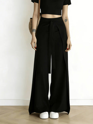 High Waist Tie-Front Slit Wide Leg Pants - image 8