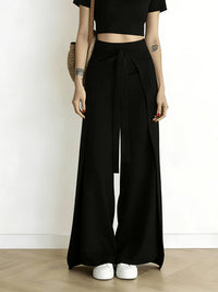 High Waist Tie-Front Slit Wide Leg Pants - image 8