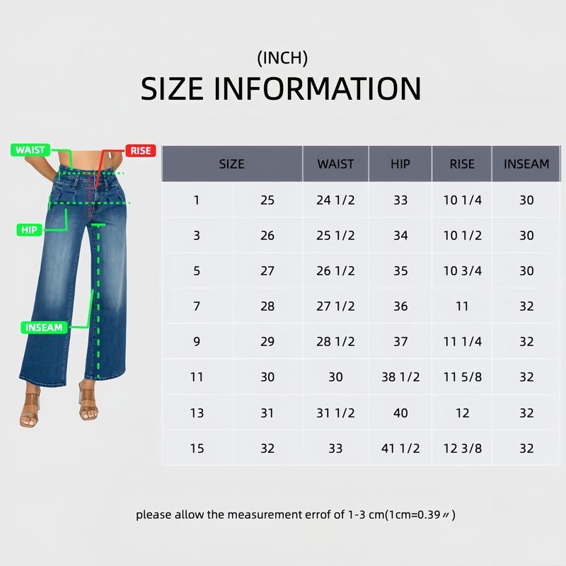 Women's Medium Blue Elastic Waist Jeans - Wide Leg Casual Denim - image 3