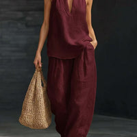 Conjunto de 2 piezas: top halter con escote en V y pantalón de pierna ancha - image 2