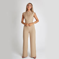 Women's Sleeveless Mock Neck Wide Leg Jumpsuit with Belted Waist - image 5