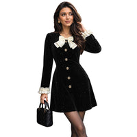 Bow V-Neck Velvet Mini Dress - image 5