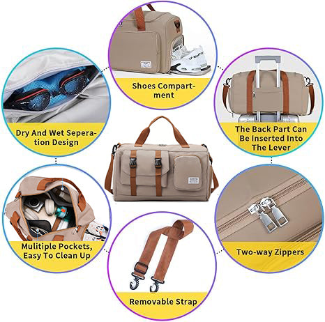 Women's Gym Duffel Bag with Shoe Compartment, Large Travel Weekender Bag with Crossbody Strap - image 7