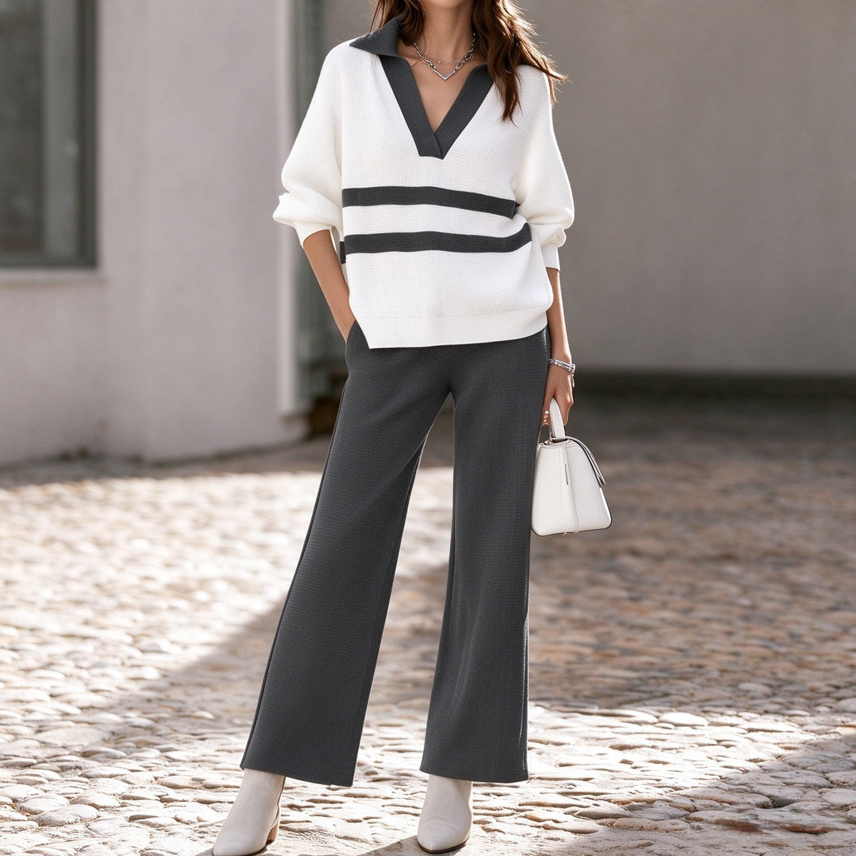 Women's Color Block Striped Top and Pants Set - image 12