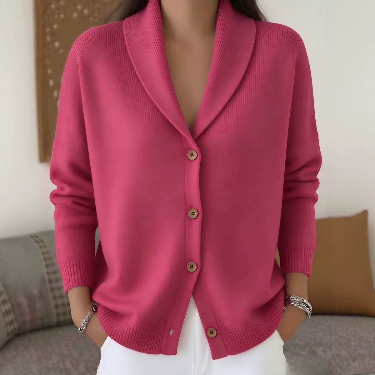 Women's Loose Knit Notch Lapel Long Sleeve Cardigan - image 5