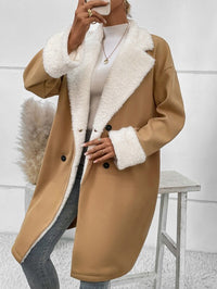 Women's Double-Breasted Long Coat with Faux Fur Lapels - image 8