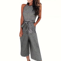 Women's Striped Wide Leg Jumpsuit with Tie Waist - image 2