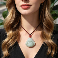 Natural Grade A Jadeite Laughing Buddha Pendant Necklace,Hand-Carved Amulet For Good Luck & Happiness - image 3