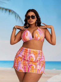 Women's Plus Size Gradient Halter Bikini with Skirt Cover Up, 3 Piece - image 3
