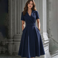 French Style V-Neck Tailored Dress - image 1